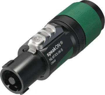 Speakon 4 Pole Line Plug Connector NL4FXX-W-S The Neutrik NL4FXX-W-S 4-pole speakON cable connector has a screw terminal assembly and chuck type strain relief for cable diameters 6 to 12 mm.