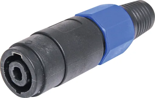 Heavy duty 4 pin plug as used on professional amplifiers and speaker boxes. Handles up to 30A current. Accepts up to 8mm dia. cable.