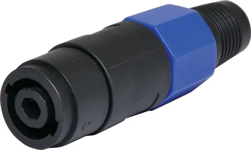Heavy duty 4 pin plug as used on professional amplifiers and speaker boxes. Handles up to 30A current. Accepts up to 8mm dia. cable.