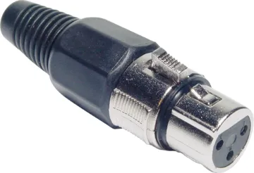 3 Pin Female Line XLR Connector These XLR style connectors feature sturdy metal construction, high quality contact inserts and strain relief grommets on the line connectors. The plugs have an internal sleeve which tightens around the cable as the plug is screwed together, securing the c