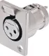 3 Pin Female Chassis Mount XLR Connector These XLR style connectors feature sturdy metal construction, high quality contact inserts and strain relief grommets on the line connectors. The plugs have an internal sleeve which tightens around the cable as the plug is screwed together, securing the c