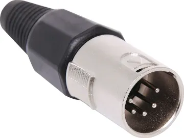 5 Pin Male Line XLR Connector These XLR style connectors feature sturdy metal construction, high quality contact inserts and strain relief grommets on the line connectors. The plugs have an internal sleeve which tightens around the cable as the plug is screwed together, securing the c