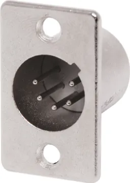 5 Pin Male Chassis Mount XLR Connector These XLR style connectors feature sturdy metal construction, high quality contact inserts and strain relief grommets on the line connectors. The plugs have an internal sleeve which tightens around the cable as the plug is screwed together, securing the c