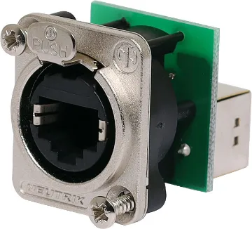 8P8C RJ45 Chassis Socket Cat5e NE8FDP 'back to back' RJ45 socket for easy termination on patch panels.
