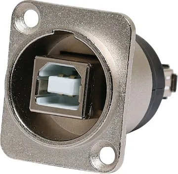 USB 2.0 Type A / Type B Chassis Silver Type A to type B back to back USB connections. 
USB internal mechanism is reversible. This allows either type A or type B socket connection on the front or rear of the connector as desired. 
Conforms to standard D series mounting dimensions.