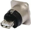Type A to type B back to back USB connections. 

USB internal mechanism is reversible. This allows either type A or type B socket connection on the front or rear of the connector as desired. 

Conforms to standard D series mounting dimensions. 


