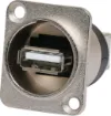 Type A to type B back to back USB connections. 

USB internal mechanism is reversible. This allows either type A or type B socket connection on the front or rear of the connector as desired. 

Conforms to standard D series mounting dimensions. 


