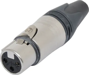 3 Pin Female Line XLR NC3FXX Neutrik 3 Pin Line XLR female connector. 
Neutrik connectors are made from rugged diecast aluminium and are designed to be compact yet stand up to the rigours of everyday use. Connector assembly is designed to be as simple as possible, saving you time