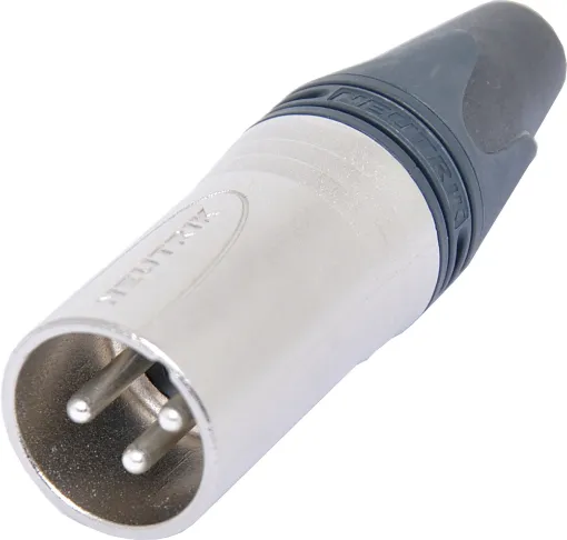 Neutrik 3 Pin Line XLR male connector. 

Neutrik connectors are made from rugged diecast aluminium and are designed to be compact yet stand up to the rigours of everyday use. Connector assembly is designed to be as simple as possible, saving you time wh