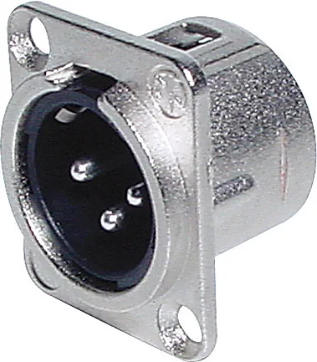 Neutrik 3 Pin Chassis XLR male connector. 

Neutrik connectors are made from rugged diecast aluminium and are designed to be compact yet stand up to the rigours of everyday use. RF shielding via 3 point contact to shell. Fitted with threaded M3 mounting