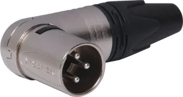 3 Pin Male Line XLR 90 Deg. NC3MRC Cable entry angle can be varied 180.  Strain relief secures cable from 3 to 6mm. Once connected body extends only 30mm.