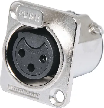 3 Pin Female Chassis Mount XLR AC3FDZ AMPHENOL (formerly Alcatel) connectors are ideal for use in high performance audio applications, including mobile PA use. They represent a no-compromise approach to connector technology, with rugged construction, secure mechanical characteristics and low