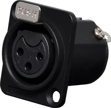 3 Pin Female Chassis Mount XLR Black AC3FDZB AMPHENOL (formerly Alcatel) connectors are ideal for use in high performance audio applications, including mobile PA use. They represent a no-compromise approach to connector technology, with rugged construction, secure mechanical characteristics and low