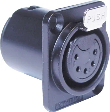 5 Pin Female Chassis Mount XLR Black AC5FDZB AMPHENOL (formerly Alcatel) connectors are ideal for use in high performance audio applications, including mobile PA use. They represent a no-compromise approach to connector technology, with rugged construction, secure mechanical characteristics and low