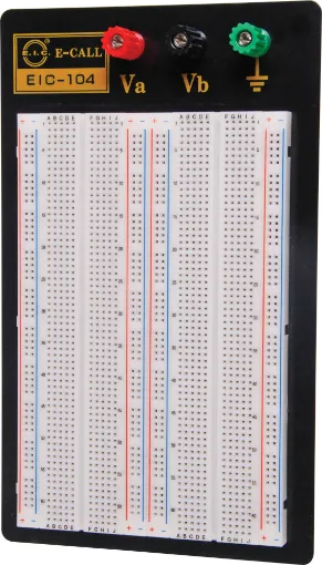 Mounted on an aluminium base with rubber feet. Includes binding posts for power
supply connections. 2 types available. 
P 1012A Accepts up to 16 x 16 pin DIL ICs. 1660 Holes
P 1015A Accepts up to 24 x 16 pin DIL ICs. 2309 Holes
