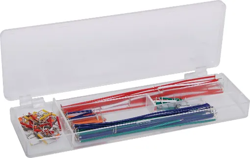 Multi-colour reusable leads for prototyping and working with breadboards. Assorted lengths in a handy plastic case with separate compartments. Perfect size for students.