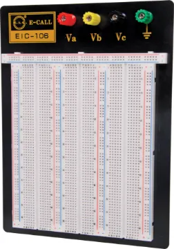 2390 Tie Point Solderless Aluminium Base Breadboard Mounted on an aluminium base with rubber feet.
Includes binding posts for power supply connections.
