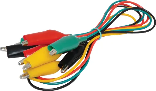 Pack of 4 x 600mm large croc clip leads. Contains one of each red, green, yellow and black.