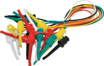 Spring IC Clip to IC Clip Test Lead Set 10 pack of IC clip to IC clip cables. Contains 2 each of red, white, black, green, yellow. 300mm in length.