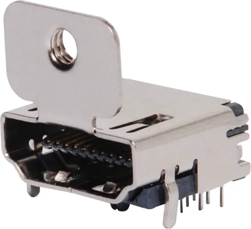 19 pin HDMI socket with mounting tab for securing to chassis or wallplate.