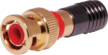 Red RG59 Compression Crimp BNC Used in high end video & RF signal leads such as RGB, component, digital television & pay TV applications. See tools section for the T 1562 crimping tool to suit. Cable entry size 5mm to suit RG59 coaxial cable.