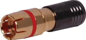 Red RG6 Compression Crimp RCA Used in high end video & RF signal leads such as RGB, component, digital television & pay TV applications. See tools section for the T 1562 crimping tool to suit. Cable entry size 8.5mm to suit RG6 coaxial cable
PLEASE NOTE: THESE CONNECTORS CAN ONL