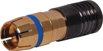 Blue RG6 Compression Crimp RCA Used in high end video & RF signal leads such as RGB, component, digital television & pay TV applications. See tools section for the T 1562 crimping tool to suit. Cable entry size 8.5mm to suit RG6 coaxial cable
PLEASE NOTE: THESE CONNECTORS CAN ONL
