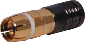 White RG6 Compression Crimp RCA Used in high end video & RF signal leads such as RGB, component, digital television & pay TV applications. See tools section for the T 1562 crimping tool to suit. Cable entry size 8.5mm to suit RG6 coaxial cable
PLEASE NOTE: THESE CONNECTORS CAN ONL