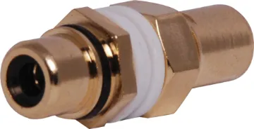 Black Double Sided Chassis Mount RCA Double sided chassis mount RCA. Designed for use with wallplates allowing standard RCA connection from both sides. This allows installers to use pre-made leads instead of having to solder cable. Panel thickness 1-2.5mm. Rear depth from mounting surface: 2