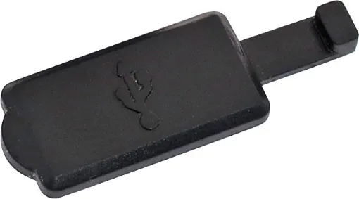 USB dust cover to suit Type A socket. Tab fits into recess on the chassis ensuring the dust cover stays with the device even when a lead or device is plugged into it. 
