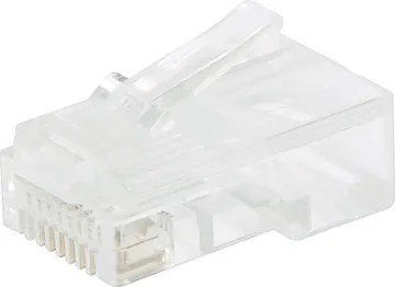 8P8C RJ45 Modular Plug Cat5e Through Hole (Suit Solid Cable) Unique through hole (open-pass) design for quick, easy termination 
Cat5e 8P8C male connector suits solid core cable