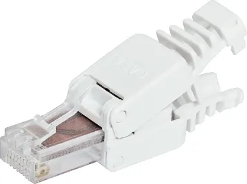 8P8C RJ45 Modular Plug Cat6 Toolless Requires no tools to terminate. In-built strain relief. 8P8C RJ45 modular plug.