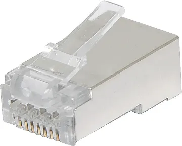 8P8C Shielded Modular Plug Cat6a Through Hole (Suit Solid Cable) Unique through hole (open-pass) design for quick, easy termination 
Cat6a 8P8C male connector suits solid core cable