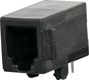 4P4C RJ10 Modular Socket Low Profile Enclosed PCB Mount Housing: PBT Mixed 15% Glass Fibre, 94V-O
Contact: Gold Plated Phosphor Bronze Alloy
Insulation Resistance: 10M Ohm Minimum
Contact Resistance: 20M Ohm Max. per contact
Dielectric Withstand Voltage: 1000V AC RMS 60Hz
Current Rating: 1.5 Amps
Mechanical Life: 500 cycles minimum
Retention Strength: 7.7kg between plug & socket