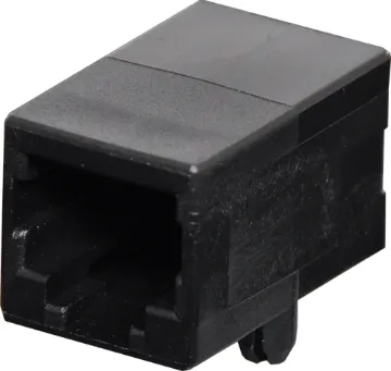 6P4C RJ14 Modular Socket Low Profile Enclosed PCB Mount Housing: PBT Mixed 15% Glass Fibre, 94V-O
Contact: Gold Plated Phosphor Bronze Alloy
Insulation Resistance: 10M Ohm Minimum
Contact Resistance: 20M Ohm Max. per contact
Dielectric Withstand Voltage: 1000V AC RMS 60Hz
Current Rating: 1.5 Amps
Mechanical Life: 500 cycles minimum
Retention Strength: 7.7kg between plug & socket
