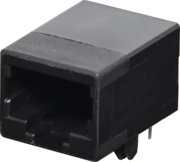8P8C RJ45 Modular Socket Low Profile Enclosed PCB Mount Housing: PBT Mixed 15% Glass Fibre, 94V-O
Contact: Gold Plated Phosphor Bronze Alloy
Insulation Resistance: 10M Ohm Minimum
Contact Resistance: 20M Ohm Max. per contact
Dielectric Withstand Voltage: 1000V AC RMS 60Hz
Current Rating: 1.5 Amps
Mechanical Life: 500 cycles minimum
Retention Strength: 7.7kg between plug & socket