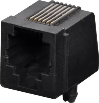 6P6C RJ12 Modular Socket Low Profile PCB Mount Housing: PBT Mixed 15% Glass Fibre, 94V-O
Contact: Gold Plated Phosphor Bronze Alloy
Insulation Resistance: 10M Ohm Minimum
Contact Resistance: 20M Ohm Max. per contact
Dielectric Withstand Voltage: 1000V AC RMS 60Hz
Current Rating: 1.5 Amps
Mechanical Life: 500 cycles minimum
Retention Strength: 7.7kg between plug & socket
