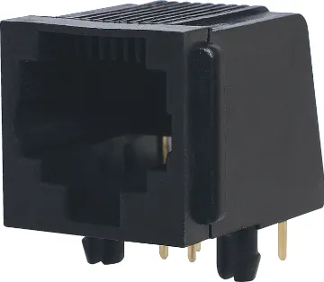 8P8C RJ45 Modular Socket Low Profile PCB Mount Housing: PBT Mixed 15% Glass Fibre, 94V-O
Contact: Gold Plated Phosphor Bronze Alloy
Insulation Resistance: 10M Ohm Minimum
Contact Resistance: 20M Ohm Max. per contact
Dielectric Withstand Voltage: 1000V AC RMS 60Hz
Current Rating: 1.5 Amps
Mechanical Life: 500 cycles minimum
Retention Strength: 7.7kg between plug & socket