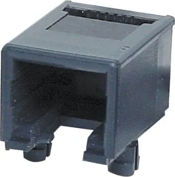 6P6C RJ12 Modular Socket Surface Mount Housing: PBT Mixed 15% Glass Fibre, 94V-O
Contact: Gold Plated Phosphor Bronze Alloy
Insulation Resistance: 10M Ohm Minimum
Contact Resistance: 20M Ohm Max. per contact
Dielectric Withstand Voltage: 1000V AC RMS 60Hz
Current Rating: 1.5 Amps
Mechanical Life: 500 cycles minimum
Retention Strength: 7.7kg between plug & socket