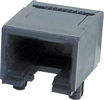 8P8C RJ45 Modular Socket Surface Mount Housing: PBT Mixed 15% Glass Fibre, 94V-O
Contact: Gold Plated Phosphor Bronze Alloy
Insulation Resistance: 10M Ohm Minimum
Contact Resistance: 20M Ohm Max. per contact
Dielectric Withstand Voltage: 1000V AC RMS 60Hz
Current Rating: 1.5 Amps
Mechanical Life: 500 cycles minimum
Retention Strength: 7.7kg between plug & socket