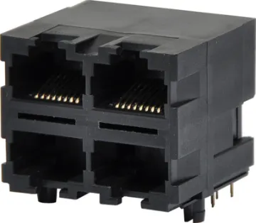 8P8C RJ45 PCB Mount Modular Socket 4-Way Housing: Thermoplastic Polyester Glass Filled UL94V-0 
Contact: Copper Alloy
Insulation Resistance: 1000MO  Minimum
Contact Resistance: 30MO  Max. per contact
Current Rating: 1.5 Amps