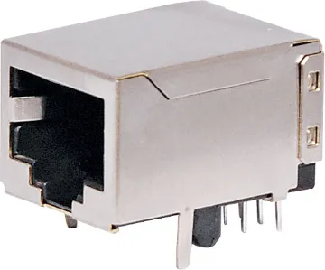 8P8C RJ45 Modular Socket Shielded PCB Mount Housing: PBT Mixed 15% Glass Fibre, 94V-O
Contact: Gold Plated Phosphor Bronze Alloy
Insulation Resistance: 10M Ohm Minimum
Contact Resistance: 20M Ohm Max. per contact
Dielectric Withstand Voltage: 1000V AC RMS 60Hz
Current Rating: 1.5 Amps
Mechanical Life: 500 cycles minimum
Retention Strength: 7.7kg between plug & socket