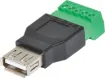 This is the USB-A Female Socket to 5-pin Terminal Block. If you need to connect to a device with a USB Jack, maybe make your own USB host connector, extension cable, or custom cable of sorts - this adapter will come in very handy! No soldering required. Just use a small screwdriver to open up the terminal blocks, slide in your stranded or solid-cor