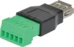 This is the USB-A Female Socket to 5-pin Terminal Block. If you need to connect to a device with a USB Jack, maybe make your own USB host connector, extension cable, or custom cable of sorts - this adapter will come in very handy! No soldering required. Just use a small screwdriver to open up the terminal blocks, slide in your stranded or solid-cor