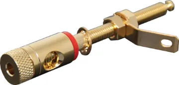 Red Gold Plated Binding Post Gold plated ideal for custom audio requirements such as wooden speaker boxes. 32mm mounting depth.