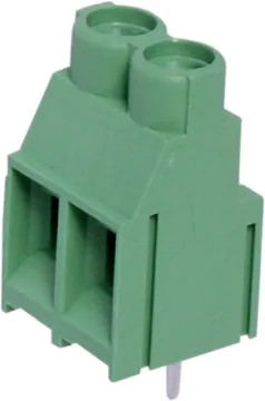 2 Way 6.35mm PCB Mount Terminal Block 6.35mm Pitch 
Dove-tail grooves enable these terminal blocks to be ganged together in any combination. With wire protect terminals. Rated at 30A at 300V AC.
Cable size: 0.5-3.6mm2