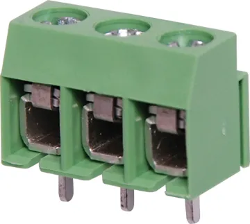 3 Way 5mm Mini PCB Mount Terminal Block 5mm Pitch. Dove-tail grooves enable these terminal blocks to be ganged together in any combination. With spring steel screw down wire protect terminals. All 300V AC rated.