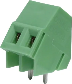 2 Way 5mm 45 Deg. PCB Mount Terminal Block 5mm Pitch
Dove-tail grooves enable these terminal blocks to be ganged together in any combination. With wire protect terminals. Rated at 20A at 300V AC.