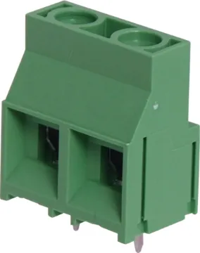2 Way 9.52mm Heavy Duty PCB Mount Terminal Block Super heavy duty PCB terminals for high power industrial applications.
Dove-tail grooves enable these 2 and 3 way terminal blocks to be ganged together.  With moving cage wire protect terminals. Rated at 30A at 600V AC.
9.52mm pitch.
