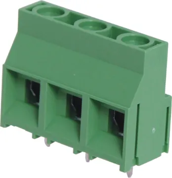 3 Way 9.52mm Heavy Duty PCB Mount Terminal Block Super heavy duty PCB terminals for high power industrial applications.
Dove-tail grooves enable these 2 and 3 way terminal blocks to be ganged together. With moving cage wire protect terminals. Rated at 40A at 600V AC.
9.52mm pitch.